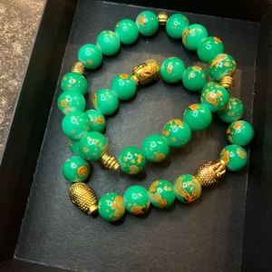 Green, gold beaded bracelet ( made by me)